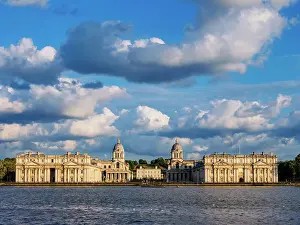River Bank Prints: View over River Thames towards The Old Royal Naval College and Greenwich Park at sunset