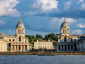 River Bank Prints: View over River Thames towards The Old Royal Naval College and Greenwich Park at sunset
