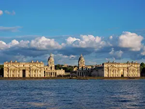 River Bank Prints: View over River Thames towards The Old Royal Naval College and Greenwich Park at sunset