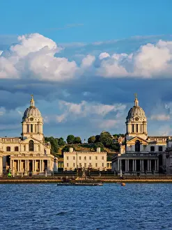 River Bank Prints: View over River Thames towards The Old Royal Naval College and Greenwich Park at sunset