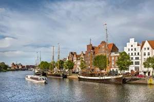 View over river Trave towards old town, LAobeck, Baltic coast, Schleswig-Holstein