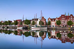 View over river Trave towards old town, LAobeck, Baltic coast, Schleswig-Holstein
