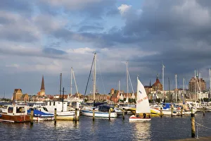 Rostock Prints: View over the river Warnow, old town, Rostock, Mecklenburg-Western Pomerania, Germany