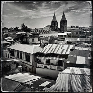 Stone Town Prints: View over rooftops to St Joseph's Cathedral, Stonetown, Zanzibar, Tanzania