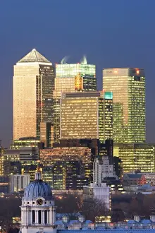 Office Building Prints: View from the Royal Observatory across Greenwich Park towards the Royal Naval College & Canary Wharf