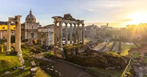 View of the ruins of Fori Imperiali from the Campidoglio at dawn View of the ruins of Fori Imperiali from the Campidoglio at dawn