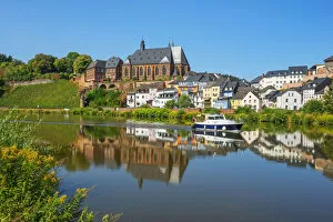 Images Dated 18th October 2018: View at Saarburg with church St. Laurentius, river Saar and river Leuk