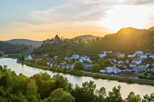 View at Saarburg with Saarburg castle and river Saar, Rhineland-Palatinate, Germany