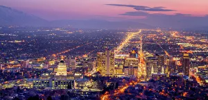 South Western Prints: View over Salt Lake City with Utah State Capitol, Sunset Salt Lake City, Utah, USA