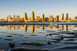 View of San Diego from Coronado Island at sunset, California, USA