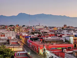 Oaxacan Prints: View towards the San Felipe Neri Church at dawn, Oaxaca de Juarez, Oaxaca State, Mexico
