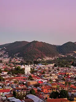 Chiapas Prints: View towards the Santa Lucia Church at dusk