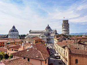 Leaning Prints: View over Via Santa Maria towards Cathedral and Leaning Tower, Pisa, Tuscany, Italy