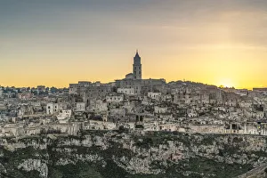 View of the Sassi quarter at sunset. Matera, Basilicata region, Italy