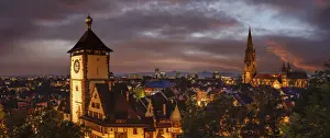 Minster Prints: View from Schlossberg Hill towards Schwabentor Gate and Freiburg Cathedral (Freiburger Munster)