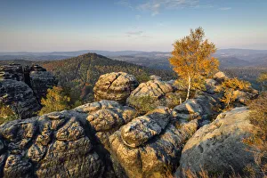 East Germany Prints: View of the Schrammstein rocks in the Elbe Sandstone Mountains