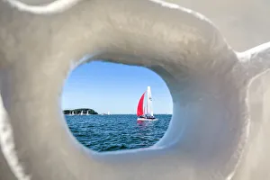 Lubeck Prints: View from ship to sailing boat, Travemünde, Lübeck, Baltic coast
