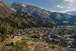 Top view over Shirakawago rural village, Gifu Prefecture, Japan