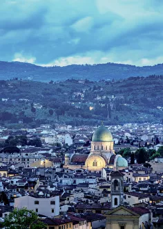 Firenze Prints: View towards Sinagoga e Museo Ebraico at dusk, Florence, Tuscany, Italy