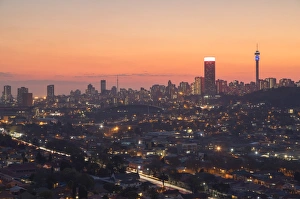 View of skyline at sunset, Johannesburg, Gauteng, South Africa
