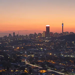 View of skyline at sunset, Johannesburg, Gauteng, South Africa