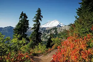 Washington State Prints: View of the snow capped Mount Baker with beautiful autumn foliage in North Cascades National Park