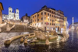 View of Spanish Square, the fountain of the Barcaccia, the Spanish steps