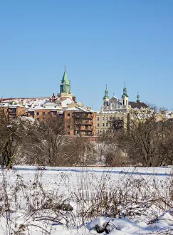 Lublin Voivodeship Prints: View towards the St John the Baptist Cathedral and Trinitarian Tower, winter, Lublin