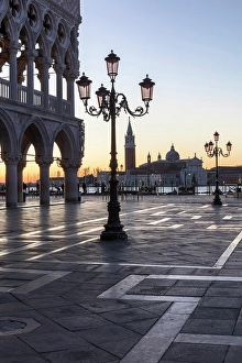 San Marco Prints: View across St Mark's Square towards San Giorgio Maggiore at dawn, Venice, Italy