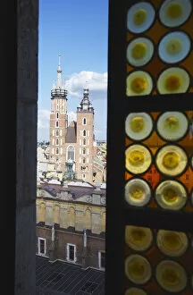 Images Dated 17th February 2010: View of St Marys Church through window of Town Hall Tower, Krakow, Poland