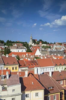 View of St Michaels Church and city skyline, Sopron, Western Transdanubia