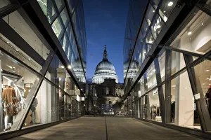 View of St Paul's Cathedral from One New Change Building at dusk, London, UK View of St Paul's Cathedral from One New Change Building at dusk, London, UK