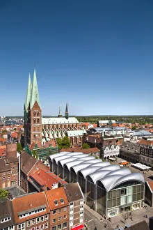Hanseatic City Prints: View from St. Petri church towards St. Marien church, Lübeck, Baltic coast