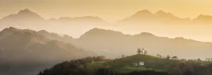 View towards St Thomas Church and the Kamnik Alps, Rantovse, Slovenia