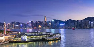 Kowloon Gallery: View of Star Ferry Terminal and Hong Kong Island skyline, Hong Kong, China