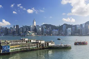 View of Star Ferry Terminal and Hong Kong Island skyline, Hong Kong, China