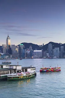 View of Star Ferry Terminal and Hong Kong Island skyline, Hong Kong, China