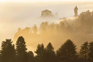 Novara District Prints: View of the Statue of San Carlo Borromeo in the morning winter fogs