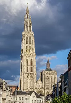 Images Dated 25th April 2018: View from Steenplein towards the Cathedral of Our Lady, Antwerp, Belgium