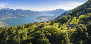 View of the stone church of Monti di Lego, overlooking Lago Maggiore, Ascona and Locarno