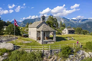 View of the stone church of Monti di Lego. Mergoscia, Valle Verzasca, Canton Ticino