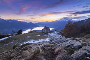 View of the stone church of Monti di Lego, overlooking Lago Maggiore, Ascona and Locarno