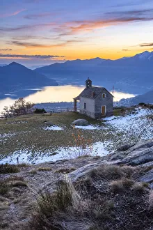 View of the stone church of Monti di Lego, overlooking Lago Maggiore, Ascona and Locarno