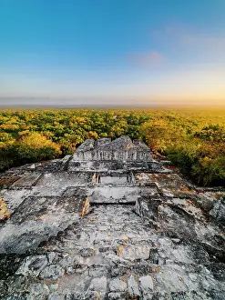 View from the top of Structure II at sunrise, Calakmul Archaeological Site, Campeche State, Mexico