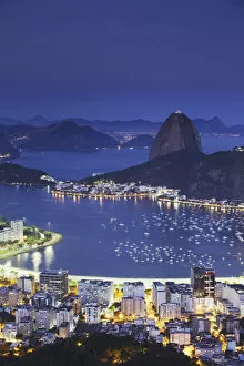 Images Dated 12th October 2012: View of Sugar Loaf Mountain (Pao do Acucar) and Botafogo Bay at dusk, Rio de Janeiro
