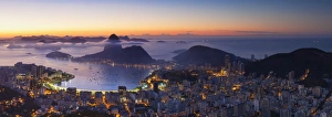 View of Sugarloaf Mountain and Botafogo Bay at dawn, Rio de Janeiro, Brazil