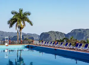 Vinales Prints: View over Swimming Pool at Horizontes Los Jazmines Hotel towards Vinales Valley