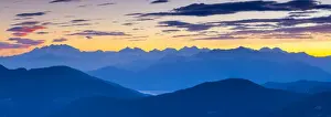 Range Prints: View towards Swiss Alps from Monte San Salvatore illuminated at sunset