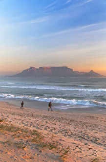 View of Table Mountain from Bloubergstrand at sunset, Cape Town, Western Cape, South