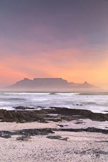 View of Table Mountain from Bloubergstrand at sunset, Cape Town, Western Cape, South